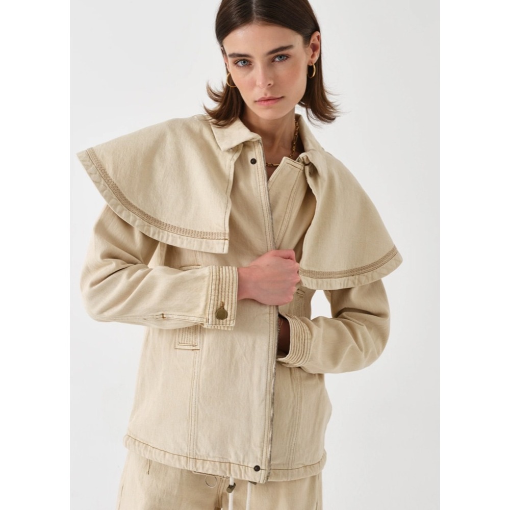 NWT Seventy + Mochi Fara Denim Jacket Women's Size S Vanilla Removable Cape